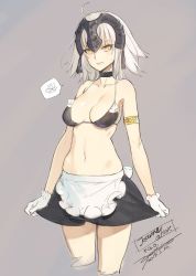 Rule 34 | 1girl, ahoge, alternate costume, armlet, breasts, choker, commentary request, enmaided, fate/grand order, fate (series), gloves, headpiece, jeanne d&#039;arc (fate), jeanne d&#039;arc alter (avenger) (fate), jeanne d&#039;arc alter (fate), maid, medium breasts, navel, ooyari ashito, short hair, silver hair, sketch, solo, spoken squiggle, squiggle, standing, white gloves, yellow eyes