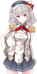 Rule 34 | 10s, 1girl, a flow, blue eyes, breasts, epaulettes, gloves, hat, kantai collection, kashima (kancolle), looking at viewer, military, military uniform, silver hair, skirt, smile, solo, twintails, uniform, wavy hair