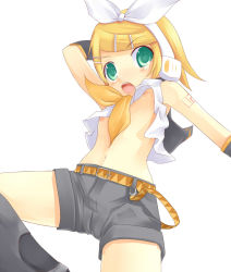 Rule 34 | 1girl, breasts, flat chest, from below, kagamine rin, kuro (be ok), nipples, shorts, solo, vocaloid