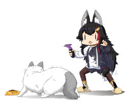 Rule 34 | 1girl, animal ear fluff, animal ears, black hair, cat, hair ornament, hairclip, highres, hololive, hood, hoodie, long hair, moroyan, multicolored hair, ookami mio, ookami mio (casual), open mouth, pantyhose, red hair, shears, streaked hair, sweat, taiga (ookami mio), tail, virtual youtuber, white background, wolf ears, wolf girl, wolf tail