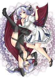 Rule 34 | 10s, 2girls, adjusting eyewear, arsene, blue hair, boots, cape, courreges ace, dual persona, elbow gloves, face, glasses, gloves, hairband, henriette mystere, mary janes, multiple girls, necktie, purple eyes, rotational symmetry, shoes, short hair, tantei opera milky holmes, thigh boots, thighhighs