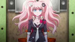 Rule 34 | 10s, animated, animated gif, blonde hair, blue eyes, bow, breasts, cleavage, danganronpa (series), enoshima junko, necktie