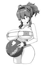 Rule 34 | 1girl, bikini, breasts, covered erect nipples, creatures (company), cropped, curvy, female focus, game freak, hex maniac (pokemon), highres, huge breasts, long hair, looking at viewer, messy hair, monochrome, nintendo, npc trainer, pokemon, pokemon xy, ponytail, smile, solo, swimsuit, third-party edit, toudori