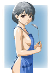 Rule 34 | 1girl, apron, breasts, face, ichikawa masahiro, medium breasts, naked apron, original, sideboob, solo