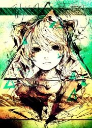 Rule 34 | 1girl, 3kuma, abstract, hatsune miku, long hair, looking at viewer, signature, solo, suna no wakusei (vocaloid), triangle, twintails, vocaloid