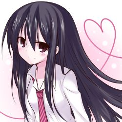 Rule 34 | 1girl, black hair, blush, gradient background, heart, lethe-shion, long hair, looking at viewer, lowres, maroon eyes, necktie, original, smile, solo, string, string of fate, upper body
