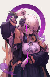 Rule 34 | 1girl, :q, absurdres, black coat, blonde hair, breasts, closed mouth, coat, cup, dog tags, drinking glass, hair between eyes, headphones, headphones around neck, high-waist skirt, highres, holding, holding cup, hololive, horns, large breasts, long hair, long sleeves, looking at viewer, multicolored hair, open clothes, open coat, pink hair, pouring, pouring onto self, print shirt, puffy long sleeves, puffy sleeves, purple eyes, sheep girl, sheep horns, shirt, simple background, skirt, solo, tongue, tongue out, tsumeki, tsunomaki watame, very long hair, virtual youtuber, white background