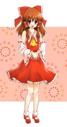 Rule 34 | 1girl, bad id, bad pixiv id, bow, brown hair, detached sleeves, female focus, full body, hair bow, hakurei reimu, highres, japanese clothes, miko, nomu (29 nom), solo, standing, touhou