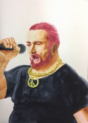 Rule 34 | 1boy, absurdres, aburaeoyaji, beard, black shirt, blouse, carole &amp; tuesday, chain, colored eyelashes, eyelashes, facial hair, fat, fat man, gold chain, highres, holding, holding microphone, jewelry, lower teeth only, male focus, manly, microphone, music, necklace, og bulldog, open mouth, peace symbol, realistic, shirt, simple background, singing, t-shirt, teeth