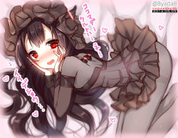 Rule 34 | 10s, 1girl, abyssal ship, artist name, bad id, bad pixiv id, black hair, black pantyhose, blush, dated, gothic lolita, hands on own cheeks, hands on own face, heart, isolated island oni, kantai collection, lolita fashion, long hair, open mouth, pantyhose, red eyes, solo, thighband pantyhose, translation request, twitter username, wavy mouth, yadapot