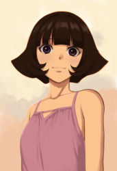Rule 34 | 1girl, bob cut, brown eyes, brown hair, camisole, flipped hair, ixola, looking at viewer, original, outdoors, pink camisole, sleeveless, upper body