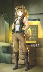 Rule 34 | aidenr0, animal ears, blonde hair, boots, dog ears, dog tail, goggles, highres, tail, yellow eyes