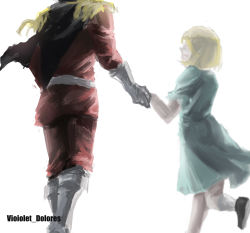 Rule 34 | 1boy, 1girl, artist request, brother and sister, char aznable, dress, gloves, gundam, holding hands, head out of frame, highres, military, military uniform, mobile suit gundam, sayla mass, siblings, uniform, aged down
