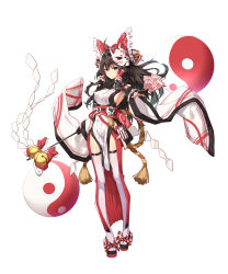 Rule 34 | 1girl, ahoge, alternate costume, arm at side, armpits, bell, between fingers, black footwear, black gloves, black hair, black scarf, bow, breasts, chinese commentary, closed mouth, commentary request, fox mask, frilled bow, frills, full body, geta, gloves, gohei, hair bow, hair tubes, hakurei reimu, half gloves, highres, hip vent, holding, japanese clothes, jingle bell, kimono, long hair, long legs, long sleeves, looking at viewer, mask, mask on head, medium breasts, obi, ofuda, outstretched arm, pelvic curtain, platform clogs, pouch, red bow, red eyes, ribbon-trimmed sleeves, ribbon trim, rope, sash, scarf, serious, shimenawa, showgirl skirt, sideboob, sidelocks, simple background, solo, standing, tassel, thighhighs, touhou, v-shaped eyebrows, white background, white kimono, white thighhighs, wide sleeves, yin yang, yuxian youka