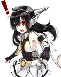 Rule 34 | !, 10s, 1girl, bad id, bad pixiv id, black hair, blush, child, elbow gloves, gloves, grabbing, hairband, headgear, kantai collection, long hair, nagato (kancolle), personification, red eyes, ruuto (sorufu), solo focus, thighhighs, aged down