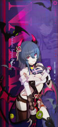 Rule 34 | 1girl, animal, bare shoulders, bat (animal), box, breasts, character name, chinese commentary, detached sleeves, fingerless gloves, gift, gift box, gloves, grey hair, highres, honkai (series), honkai impact 3rd, large breasts, logo, looking at viewer, mole, mole under mouth, official alternate costume, official art, official wallpaper, parted lips, raven (honkai impact), red eyes, smile, solo, upper body