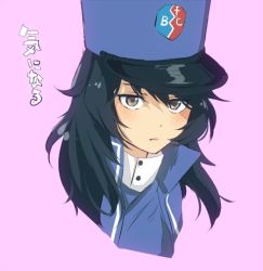 Rule 34 | 10s, 1girl, andou (girls und panzer), bad id, bad twitter id, bc freedom (emblem), bc freedom military uniform, black hair, blue hat, blue jacket, blue vest, brown eyes, closed mouth, commentary, cropped torso, dark-skinned female, dark skin, dress shirt, ebi (eeemimn), emblem, girls und panzer, hat, high collar, jacket, light frown, long sleeves, looking at viewer, medium hair, military, military hat, military uniform, portrait, purple background, shako cap, shirt, simple background, solo, uniform, vest, white shirt