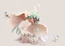 Rule 34 | beak, brown feathers, colored skin, commentary, creatures (company), decidueye, dreepy, feathers, fire, fireblast, floating, game freak, gen 5 pokemon, gen 7 pokemon, gen 8 pokemon, green skin, grey background, highres, litwick, nintendo, no humans, open mouth, pokemon, pokemon (creature), purple fire, red eyes, simple background, symbol-only commentary, tail, talons, tree stump, white skin, wings, yellow eyes