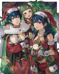 Rule 34 | 1boy, 2girls, abinosu0903, bare shoulders, blue hair, blunt bangs, brown gloves, brown pantyhose, byleth (female) (fire emblem), byleth (female) (frosty professor) (fire emblem), byleth (fire emblem), byleth (male) (fire emblem), byleth (male) (frosty professor) (fire emblem), character doll, claude von riegan, closed mouth, commentary, detached collar, detached sleeves, dimitri alexandre blaiddyd, doll, edelgard von hresvelg, fire emblem, fire emblem: three houses, fire emblem heroes, floating hair, fur-trimmed gloves, fur-trimmed headwear, fur-trimmed sleeves, fur trim, gloves, green eyes, green hair, hair between eyes, hair ornament, hand on another&#039;s shoulder, hat, highres, holding, holding doll, long hair, long sleeves, looking at another, multiple girls, nintendo, official alternate costume, open mouth, pantyhose, pointy ears, purple eyes, red headwear, sack, santa costume, santa hat, short hair, smile, sothis (fire emblem), sothis (winter) (fire emblem), symbol-only commentary, twintails, very long hair, white gloves