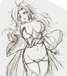 Rule 34 | 1990s (style), 1girl, blush, breasts, cape, censored, cleavage, final fantasy, final fantasy iv, green eyes, green hair, greyscale, large breasts, long hair, loose clothes, matching hair/eyes, mokomoko yanakku, monochrome, aged up, panties, panty pull, rydia (ff4), solo, underwear