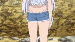 Rule 34 | 10s, 1girl, ahoge, animal ears, animated, animated gif, armpits, bare shoulders, braid, breasts, cat ears, cat tail, cleavage, denim, denim shorts, dog days, heart, large breasts, leonmitchelli galette des rois, long hair, lowres, midriff, open mouth, panties, screencap, shorts, silver hair, solo, spinning, tail, thong, underwear, yellow eyes