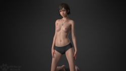 Rule 34 | 1girl, 3d, bad id, bad pixiv id, breasts, brown eyes, brown hair, female focus, final fantasy, final fantasy xv, highres, iris amicitia, jewelry, necklace, nipples, short hair, sky cat, small breasts, smile, solo, topless, underwear