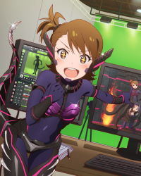 Rule 34 | + +, 10s, 2girls, :d, artist request, bodysuit, brown eyes, brown hair, futami ami, green screen, idolmaster, idolmaster (classic), idolmaster million live!, miura azusa, multiple girls, official art, open mouth, robot ears, side ponytail, smile, tail, tentacles