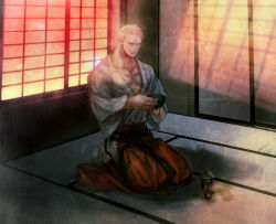 Rule 34 | blonde hair, geese howard, highres, japanese clothes, kimono, male focus, snk, the king of fighters