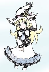 Rule 34 | 1girl, aqua eyes, belt, blonde hair, capelet, detached sleeves, dress, frills, hat, long hair, luminous arc, therese, witch hat