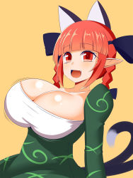 Rule 34 | 1girl, animal ears, braid, breasts, cat ears, cat girl, cat tail, dress, extra ears, frilled dress, frilled sleeves, frills, gero zoukin, highres, huge breasts, juliet sleeves, kaenbyou rin, long hair, long sleeves, nekomata, puffy sleeves, red eyes, red hair, solo, tail, touhou, twin braids