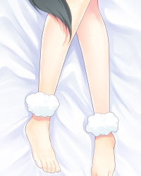 Rule 34 | 108 gou, 10s, 1girl, ankle cuffs, bare legs, barefoot, bed sheet, brave witches, close-up, feet, knees together feet apart, lying, nikka edvardine katajainen, on back, out of frame, solo, sweat, tail, toes, weasel tail, world witches series