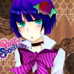 Rule 34 | 10s, 1boy, bow, bowtie, english text, flower, formal, gender request, genderswap, gothic lolita, green eyes, hair ornament, lolita fashion, male focus, multicolored hair, open mouth, panty &amp; stocking with garterbelt, pink hair, purple hair, short hair, solo, stocking (psg), suit