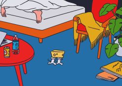 Rule 34 | barefoot, bed, blanket, book, can, carrying, chair, cheese, cola, computer, drink can, feet, floor, flower pot, food, highres, laptop, mouse (animal), original, osatsu 032, plant, soda, soda bottle, soda can, table, under covers