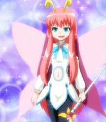 Rule 34 | 00s, blue eyes, butterfly wings, fairy wings, hiratsuka raichou, insect wings, kyouran kazoku nikki, long hair, navel, pantyhose, pink hair, screencap, solo, stitched, third-party edit, wings