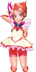 Rule 34 | 00s, 1girl, absurdres, bike shorts, bike shorts under skirt, brown eyes, brown hair, cameltoe, cure rouge, delica, eyelashes, highres, magical girl, natsuki rin, precure, red shorts, shorts, shorts under skirt, solo, yes! precure 5