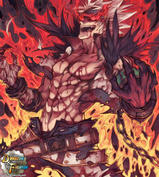Rule 34 | 00s, 1boy, belt, berserker (dungeon and fighter), blood, burning, claws, crazy, cropped jacket, dungeon and fighter, evil grin, evil smile, fang, fate (series), fire, flaming eyes, glowing, glowing eyes, grin, heracles (fate), injury, male focus, manly, pants, red eyes, sharp teeth, slayer (dungeon and fighter), smile, solo, teeth, yi lee