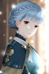Rule 34 | 1girl, aplche, blue hair, braid, brown eyes, closed mouth, crown braid, fire emblem, fire emblem: three houses, from side, looking to the side, marianne von edmund, nintendo, short hair, solo, upper body