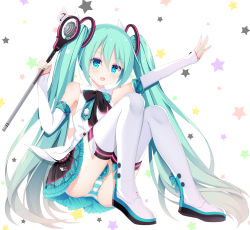 Rule 34 | 1girl, absurdres, blue eyes, blue hair, blue panties, blush, boots, hatsune miku, highres, jyt, long hair, looking at viewer, panties, parted lips, smile, solo, striped clothes, striped panties, thigh boots, thighhighs, twintails, underwear, vocaloid, white footwear, white panties