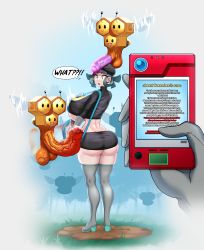 Rule 34 | 1girl, 2others, absurdres, ass, bag, blush, boots, breasts, bug, combee, condom, condom on penis, creatures (company), elbow gloves, english text, erection, flying, game freak, gen 4 pokemon, gloves, highres, holding, holding pokedex, huge ass, huge breasts, huge penis, huge testicles, large penis, long hair, looking at viewer, looking back, maru zyru kun, multiple others, nintendo, penis, pokedex, pokemon, pokemon usum, shoulder bag, smile, speech bubble, surprised, team rainbow rocket, team rainbow rocket grunt, testicles, thigh boots, veins, veiny penis