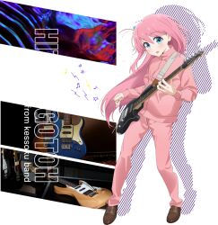 Rule 34 | 1girl, ahoge, bocchi the rock!, commentary request, cube hair ornament, electric guitar, gotoh hitori, guitar, hair ornament, holding, holding instrument, instrument, jacket, looking at viewer, official art, open clothes, open jacket, pink jacket, solo, toubun14, transparent background, yamaha, yamaha pacifica