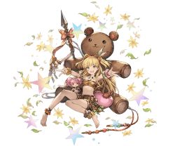 Rule 34 | 10s, 1girl, animal print, anklet, barefoot, belt, blonde hair, bracelet, character doll, eyebrows, facepaint, feather hair ornament, feathers, feet, flat chest, full body, granblue fantasy, green eyes, hair ornament, holding, holding weapon, idolmaster, idolmaster cinderella girls, jewelry, jougasaki mika, jougasaki rika, long hair, midriff, minaba hideo, miniskirt, navel, necklace, official art, polearm, skirt, smile, solo, spear, strapless, tiger print, transparent background, tribal, tube top, two side up, weapon