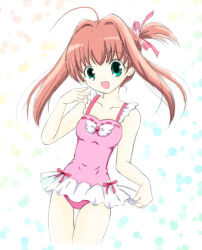 1girl brown_hair jewelpet_(series) jewelpet_twinkle one-piece_swimsuit pink_one-piece_swimsuit sakura_akari swimsuit