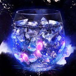Rule 34 | animal focus, black background, blue theme, bubble, creatures (company), cup, drink, drinking glass, ekm, finneon, fish, from behind, full body, game freak, gen 4 pokemon, glowing, ice, nintendo, no humans, pink eyes, pokemon, pokemon (creature), water