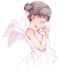 Rule 34 | angel, angel wings, brown hair, child, closed eyes, original, pink theme, ribbon, solo, wings, yoshinari atsushi
