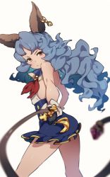 Rule 34 | 10s, 1girl, animal ears, backless outfit, blue hair, brown eyes, rabbit ears, earrings, erune, ferry (granblue fantasy), gloves, granblue fantasy, highres, jewelry, long hair, looking at viewer, norasame (dagako), skirt, solo, wavy hair, whip, yellow eyes