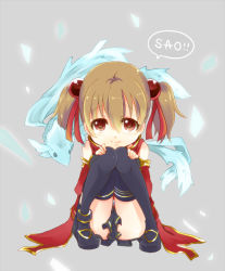 Rule 34 | 10s, 1girl, bad id, bad pixiv id, bare shoulders, black thighhighs, brown hair, detached sleeves, dragon, pina (sao), red eyes, short hair, short twintails, silica, sword art online, thighhighs, twintails, yucco kxoxc
