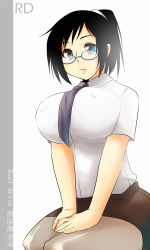 Rule 34 | 1girl, anti-gravity, bad id, bad pixiv id, black hair, blue eyes, breasts, folded hands, glasses, highres, holon, huge breasts, impossible clothes, impossible shirt, kimura shiki, kneeling, looking at viewer, necktie, own hands together, pantyhose, pencil skirt, real drive, shirt, short hair, skirt, solo, sui