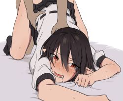 Rule 34 | 1boy, 1girl, all fours, bad id, bad pixiv id, bed sheet, black hair, clothed sex, clothes lift, doggystyle, drooling, hetero, open mouth, pointy ears, puffy short sleeves, puffy sleeves, red eyes, saliva, sex, sex from behind, shameimaru aya, sheet grab, shirt, short sleeves, skirt, skirt lift, solo focus, sweat, top-down bottom-up, touhou, toujou (toujou ramen), vaginal