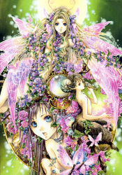 3girls bug butterfly fairy faun flower highres bug monster_girl multiple_girls nao_tsukiji nude wings