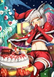 Rule 34 | blush, breasts, cake, christmas, christmas ornaments, christmas present, christmas tree, crop top, food, fruit, gift, gloves, hat, highres, midriff, multiple girls, mythra (xenoblade), navel, nia (xenoblade), orange (fruit), pyra (xenoblade), red gloves, rex (xenoblade), santa costume, santa gloves, santa hat, shindayomon, short hair, skirt, small breasts, solo, strawberry, thighhighs, white hair, xenoblade chronicles (series), xenoblade chronicles 2, yellow eyes, zettai ryouiki